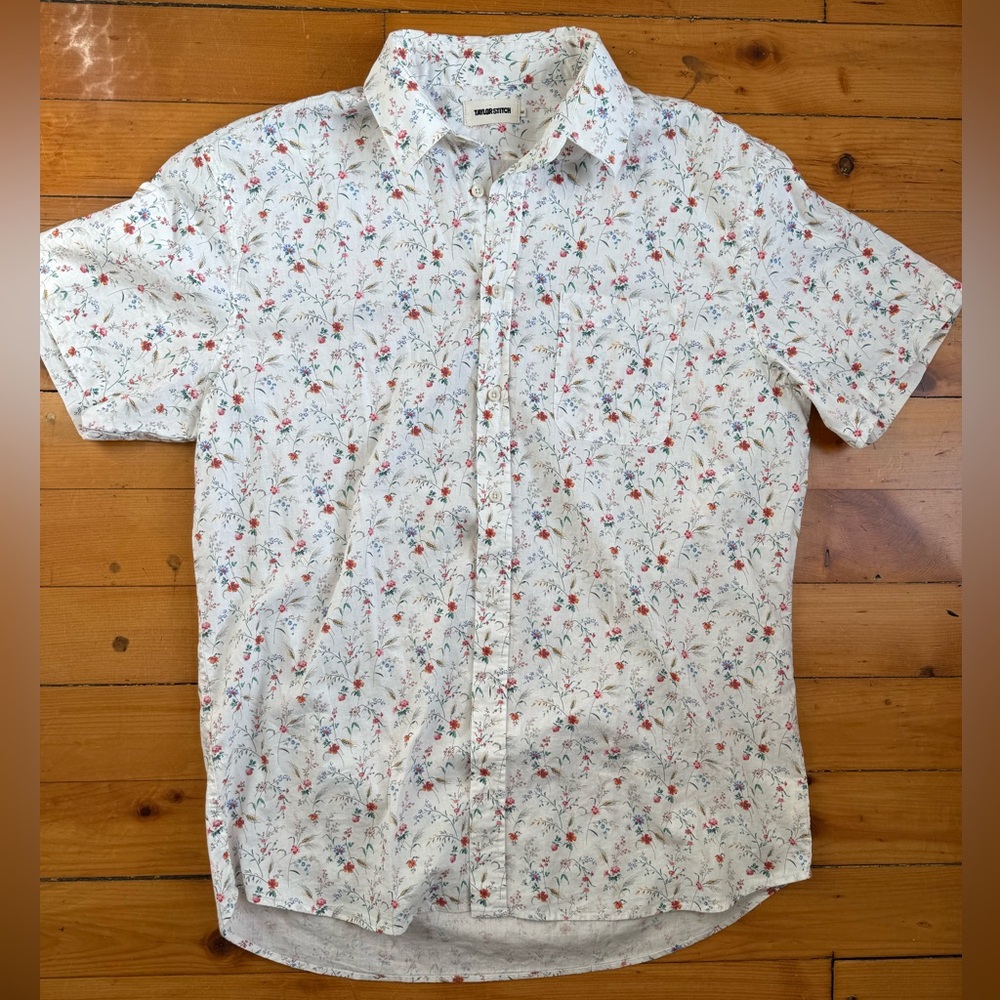 The Short Sleeve California Vintage Botanical Size 44 Made In USA Cotton Linen